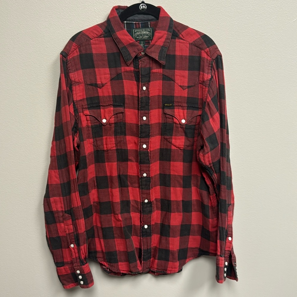 Polo Ralph Lauren Men's Large Slim Fit Plaid Twill Western Shirt
